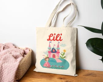 Princess Design Personalized Kids Tote. Cotton Canvas Bag.
