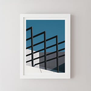 Stampa di architettura minimalista moderna, arte murale astratta urbana in bianco e nero