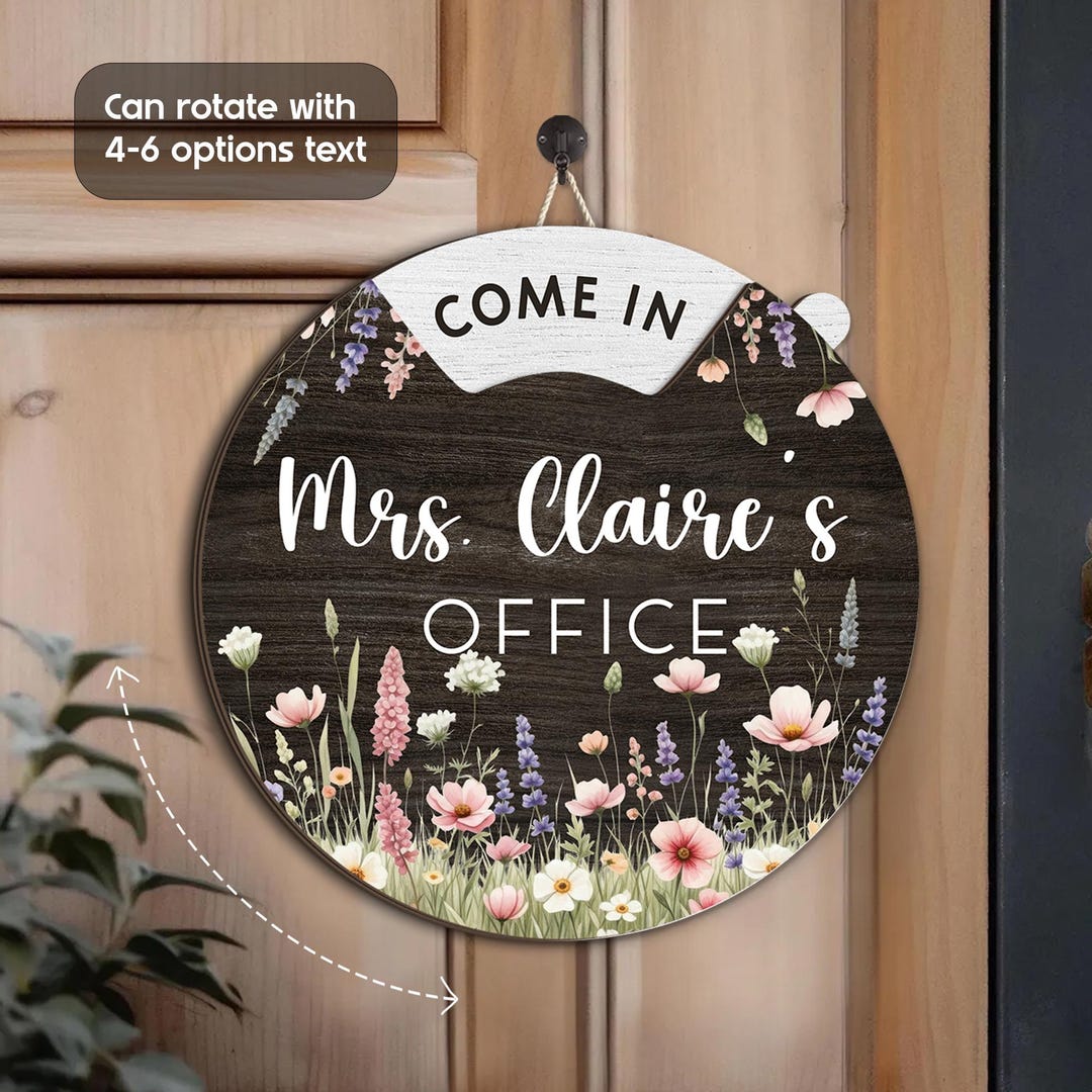 Custom Flower Rotating Office Door Sign, Custom Teacher Name Sign ...