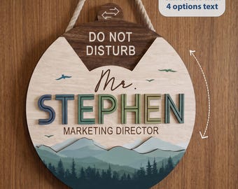 Personalized Rotating Office Door Sign, Spinning Name Door Hanging, Wooden Name Sign Work Status Hanger for Nature Lovers, Open close sign