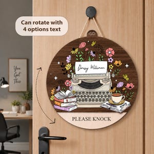 Personalized Author Door Sign, Typewriter Door Hanger, Custom Author Gift, New Writer Gift, Writing Room Sign,Do Not Disturb Author Sign