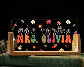 Personalized ASL Teacher Desk Name Plate, Sign Language Gift, Teacher Name Sign, Office Desk Decor, ASL Gifft, Teacher Appreciation Gift