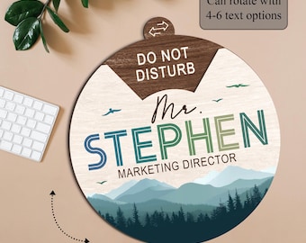 Personalized Rotating Office Door Sign, Spinning Name Door Hanging, Wooden Name Sign Work Status Hanger for Nature Lovers, Open close sign