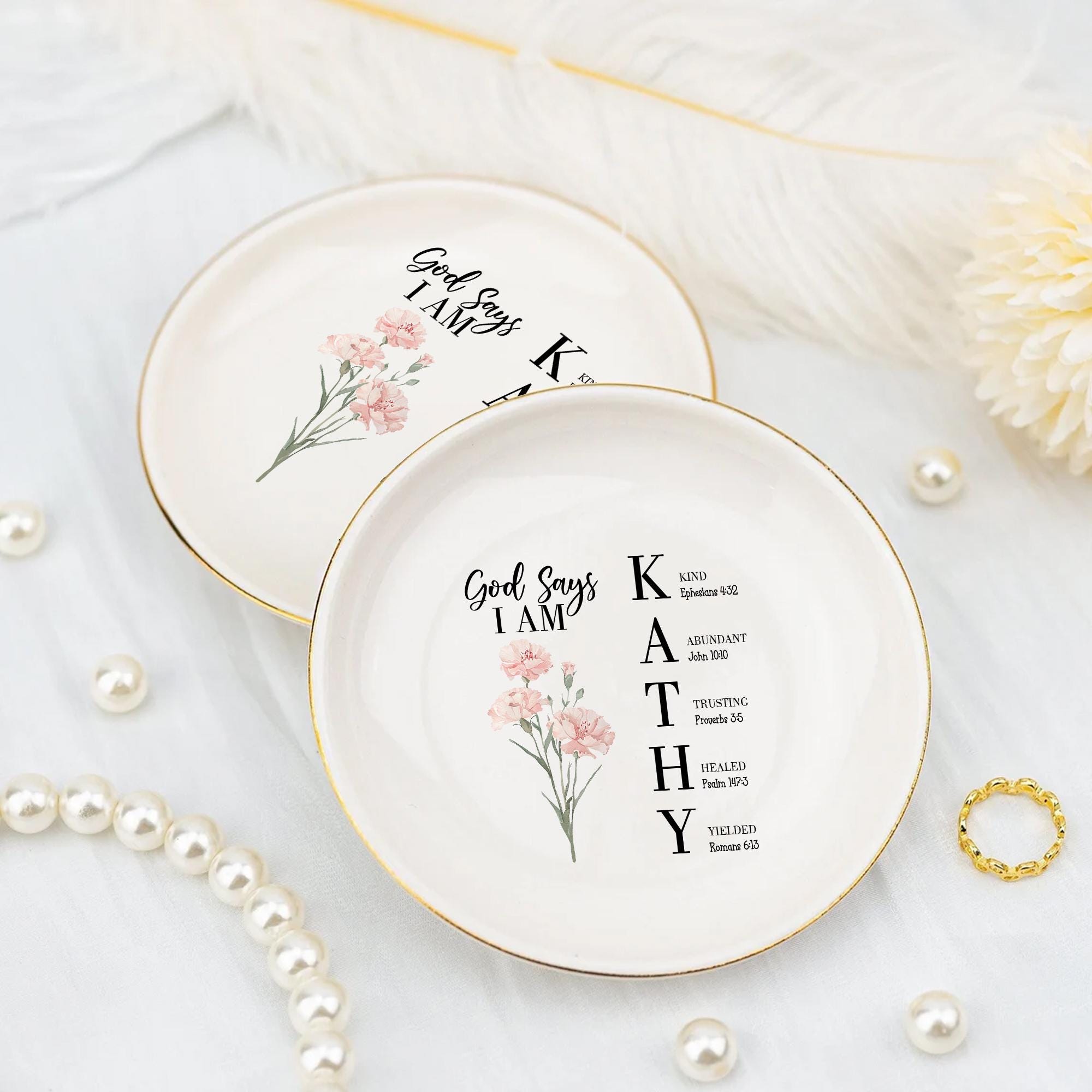 God Says I Am Name Jewelry Ring Dish, Bible Toile De Jouy Style Trinket ...