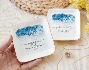 Personalized Beach Engaged Jewelry Ring Dish, Engagement Gift, Couple Name Ring Holder, Wedding Ring Dish, Anniversary Gift,Decorative Gift