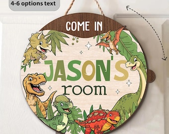Personalized Kids Door Sign, Dinosaur Rotating  Name Sign, Dinosaur Lover Gift, Kids Bedroom Wooden Sign, Boys Bedroom Dinosaur Nursery