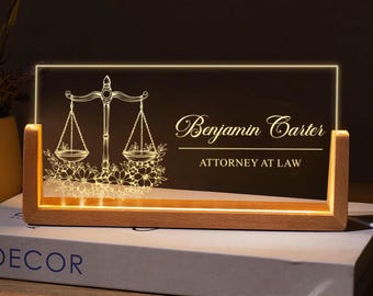 Plaque nominative personnalisée pour bureau d'avocat, plaque nominative LED JD Judge, cadeau avocat, cadeau étudiant en droit, cadeaux avocat, cadeau de remise des diplômes, déco de bureau