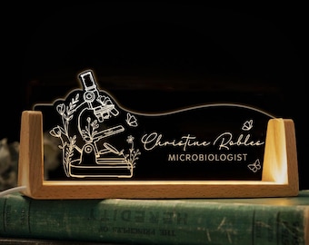 Personalized Microbiologist Desk Name Plate, Microbiologist Gift, Medical Lab Tech Gift, Science Teacher Name Sign Gift, Laboratory Decor