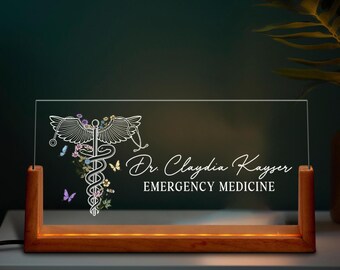 Personalized Doctor Desk Name Plate, Caduceus Acrylic Nameplate, Doctor Graduation gift, Office Decoration, Medical Office Name Sign