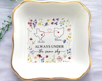 Personalized Long Distance Friend Ring Dish, Floral Friend Gift, Bestie Gift, Friend Moving Away, Sister Gifts, Best Friend Gifts