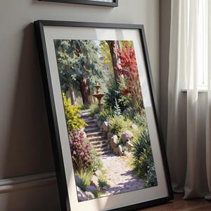 Illustration Serene Garden Digital Art Print - Printable Wall Art