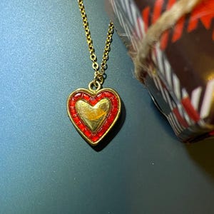 Vintage 12k Gold Filled Children&#39;s 15&quot; Kiddie Kraft Red Heart Necklace