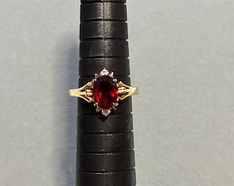 18KT Gold Electroplated Red Stone Ring with clear Stone Accents Size 4.75
