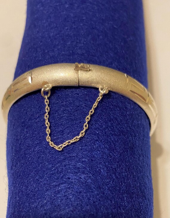 Greek Key Patterned Hinged Bangle with Safety Cha… - image 2