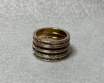 Red, (2) Whites and Blue Stackable Rings Size 6.75
