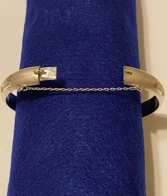 Greek Key Patterned Hinged Bangle with Safety Cha… - image 3