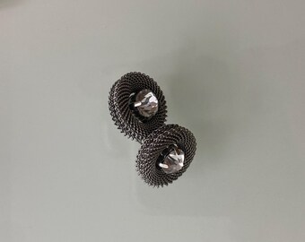 Silver Tone Metal Mesh Earrings with Rhinestones
