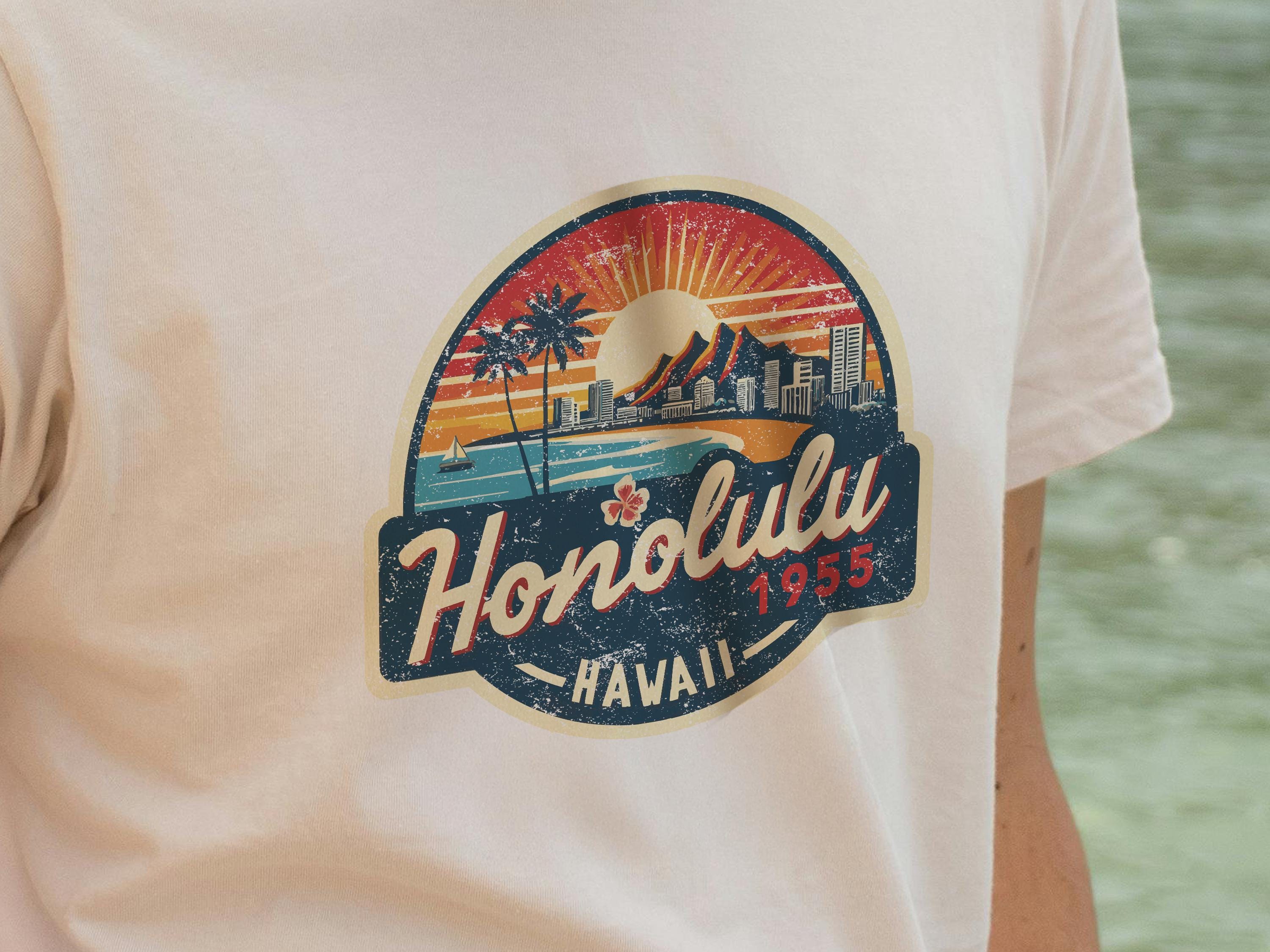 T-shirt Vintage Années 80-90 Fruit Of The Loom Waikiki Beach Hawaii Brodé - Taille L - Occasion Parfait état