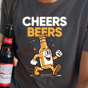 Funny Beer Bottle T-Shirt: Retro Cartoon Booze Shirt - Cheers Beers