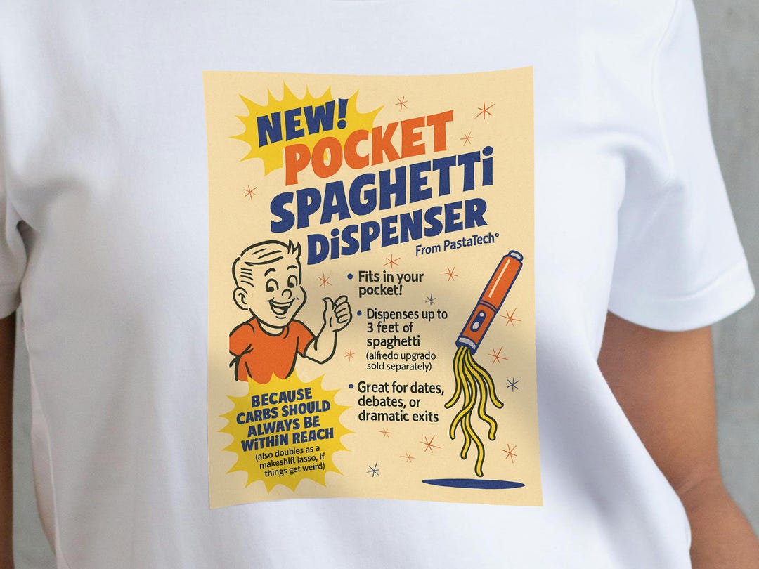 Spaghetti Pockets Pocket Spaghetti Dispenser T-shirt, Funny 50s Vintage Ad Parody Tee ...