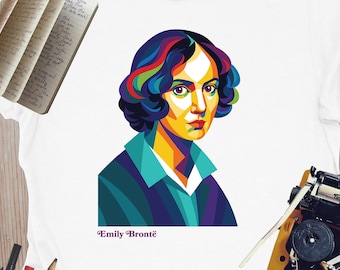 Camiseta de Emily Brontë: Camiseta colorida de estilo pop art para escritores, regalo ideal para amantes de los libros.