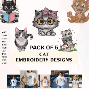 Cute Fluffy Kitten Trio Playful Tabby Cat with Big Eyes | Animal Kitten | Cat Lovers Embroidery | Digital File | Instant Download