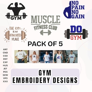 Gym Embroidery Design  No Pain No Gain Fitness Art | Powerful Motivational Quotes  | Fitness Embroidery | Instant Download