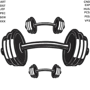 Barbell and Dumbbell Gym Embroidery Design | Fitness Machine Embroidery File for T-Shirts, Bags & More