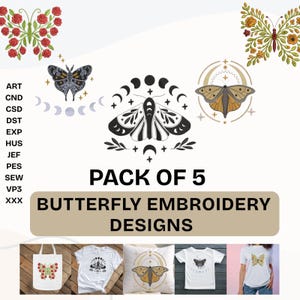 Mystical Celestial Butterfly Embroidery Bundle | Moon Phases | Floral  Rose | Moth Designs | Instant Download