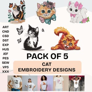 Gato pelirrojo juguetón con mariposas y detalles florales / Impresión artística de un lindo gatito / Gatito / Bordado a máquina de gato / Descarga instantánea