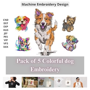 Bunte Hunde Gesichter Maschinenstickmotive Bündel | Hundekopf Stickmuster | Applikation und Füllstich | Hundeliebhaber Stickerei