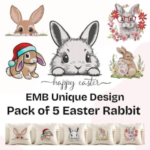 Pack of 5 Easter Bunny Embroidery Designs | Cute Bunny Patterns | Digital Download | DIY Easter Crafts & Decorations | Spring Embroidery
