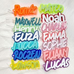personalized Backpack Name Tag, Custom Acrylic Name Keychain for Kids, Diaper Bag Name Tag, Lunch Box Tag, Kids Bag Tag, Name Charm