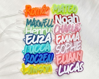 gepersonaliseerd rugzaknaamplaatje, aangepaste acrylnaamsleutelhanger voor kinderen, luiertasnaamplaatje, lunchboxlabel, kindertaslabel, naambedel