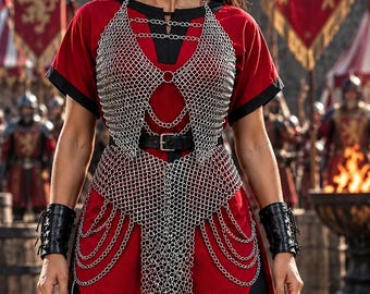 Chainmail Armor, Silver Mesh With Black Leather BracersHalloween