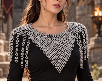 Handcrafted Silver Chainmail Shoulder Cape | Medieval Fantasy Cosplay Accessory
