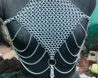 Chainmail Top Halter Neck, Aluminum Butted 10mm Ring Fantasy Wear, Women's Lingerie, Festival Outfit