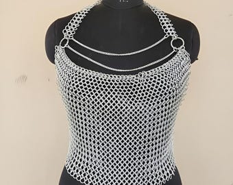 Chainmail Armor Top, Aluminum Halter with Adjustable Strap