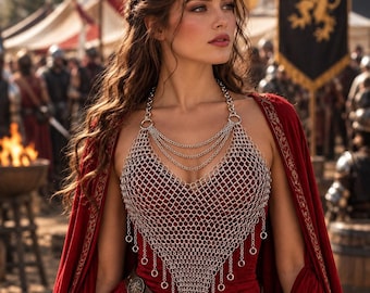Silver Chainmail Top, Layered Gothic Fantasy Costume Armor (Handmade)
