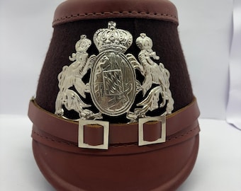 WWI German Prussian Jager Officer Shako Helmet: Brown Felt, Silver Emblem, Reenactment Prop