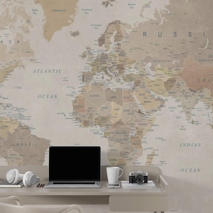 Papier peint de bureau sur le thème de la carte dans les tons marron pour un concept moderne - Papier peint design personnalisé