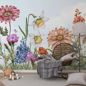 Zacht behang met bloemmotief