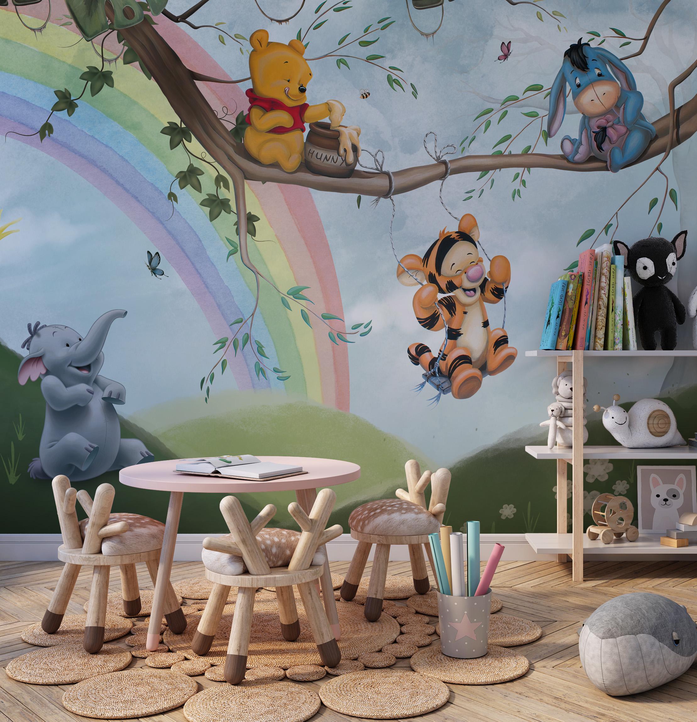 Winnie the Pooh Kids Room Wallpaper Design - Sweet Cartoon Characters Themed Mural For Nursery