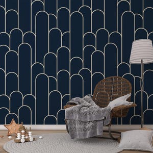 Carta da parati geometrica blu scuro per l'arredamento moderno della casa - Carta da parati 3D blu navy per il soggiorno