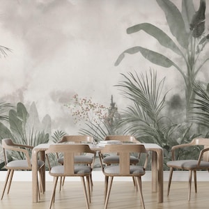 Vintage Style Tropical Green Wall Mural | Custom 3D Peel Stick Wallpaper Home Decor | Modern Botanical Wallcovering | Self Adhesive Vinyl