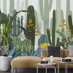 Carta da parati con design di cactus tropicali per decorazioni a tema per la casa - Design murale in vinile 3D