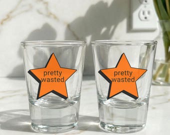 Pretty Wasted Shot Glass, Funny Bachelorette Shot Glasses, 21st Birthday, Girls Night Party Favors