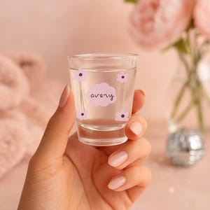 Custom Name Shot Glass with Flowers | Personalized Party Favor | Cute Bridesmaid Gift | Bachelorette Shot Glass | Birthday Party Favors