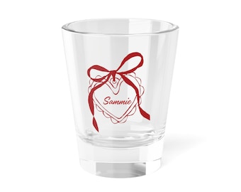 Vaso de chupito personalizado con lazo, vasos de chupito personalizados para fiestas, recuerdos de fiesta Coquette, regalo de cumpleaños número 21