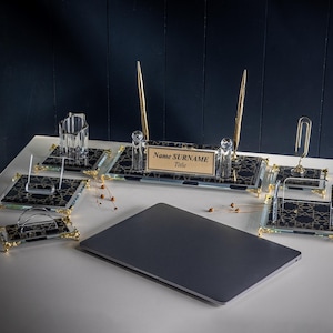 Personalized Office Desk Organizer Set: Engraved Name Plaque, Card Holder